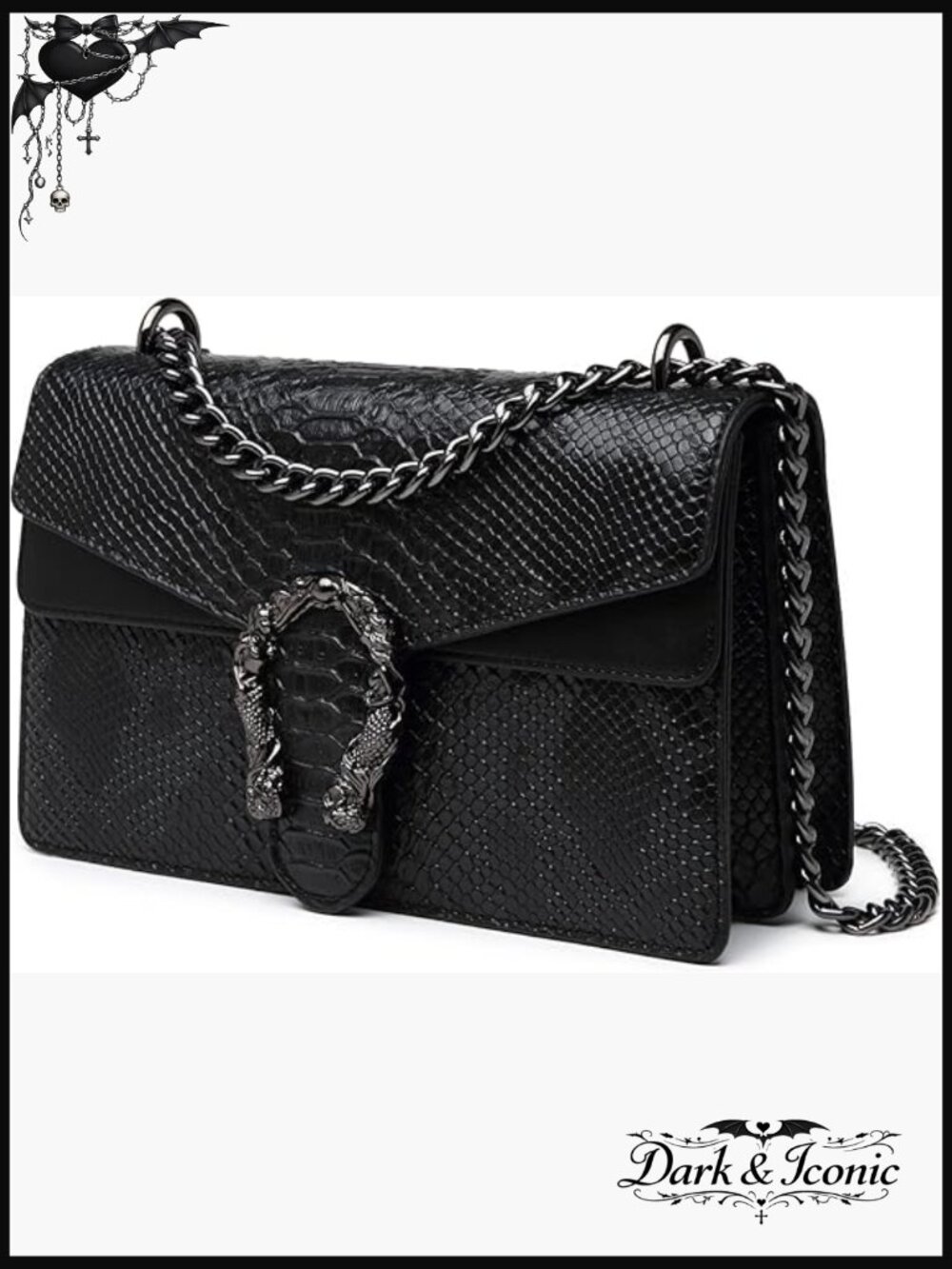 Snake Print Crossbody Bag - Faux Leather Chain Shoulder Evening Purse - Picture 1 of 7